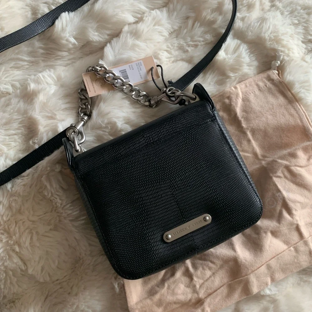 Rebecca Minkoff Lizard-Embossed Leather Crossbody Shoulder Bag w/ Top Handle